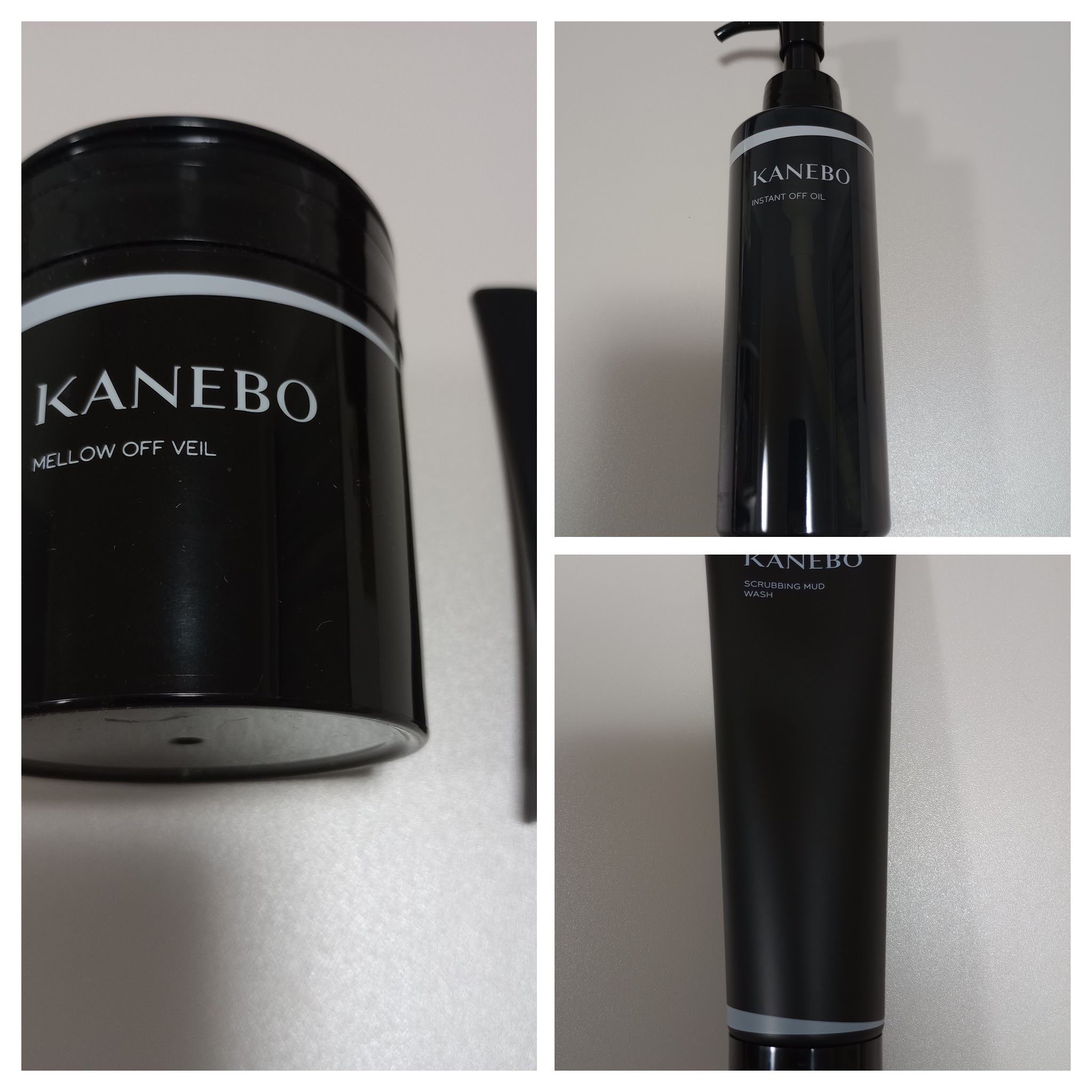 KANEBOのクレンジング・洗顔3点セットのイメージ画像（メロウ オフ ヴェイル、インスタント オフ オイル、スクラビング マッド ウオッシュ）